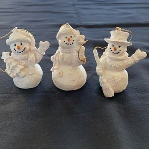 Set Of 3 Sparkly Snowmen Ornaments